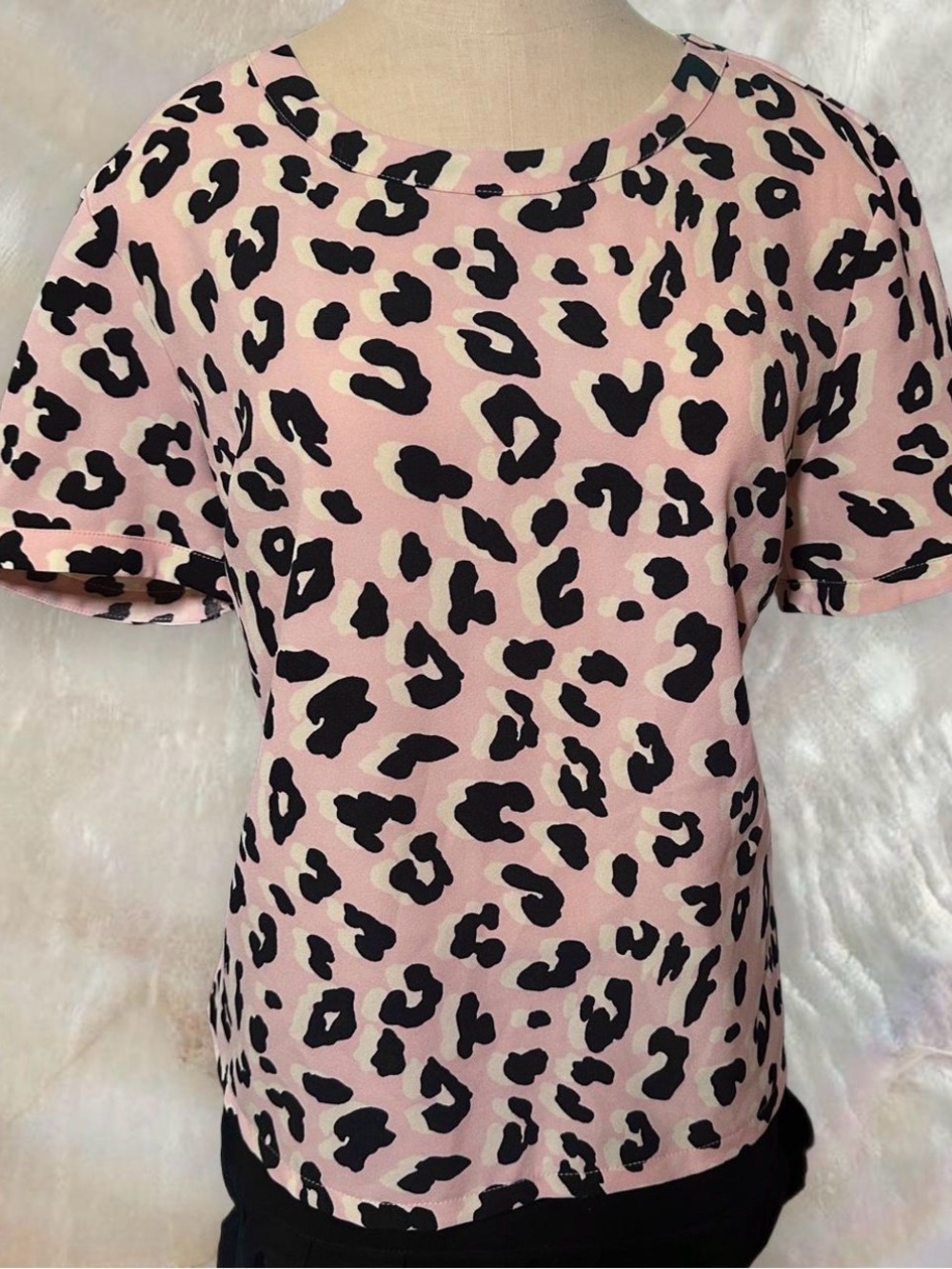 Pink and Black Leopard Chiffon Short Sleeve Blouse